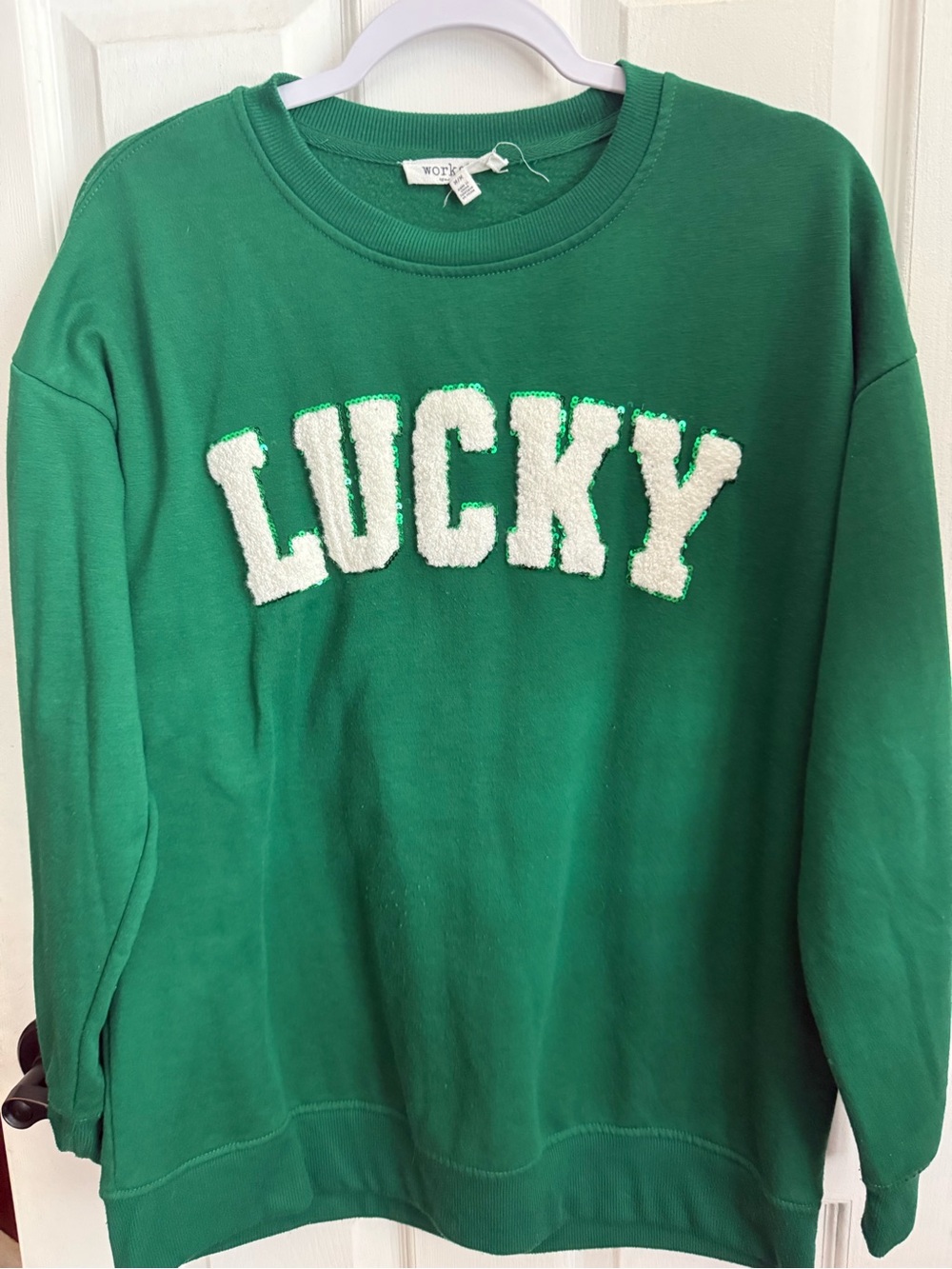 Workshop Republic Clothing Green 'LUCKY' Crewneck Sweater - Picture 2 of 3